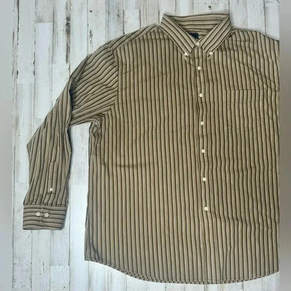 DOCKERS PLUS SIZE XXL Long Sleve Brown stripes Button up shirt - Picture 3 of 13